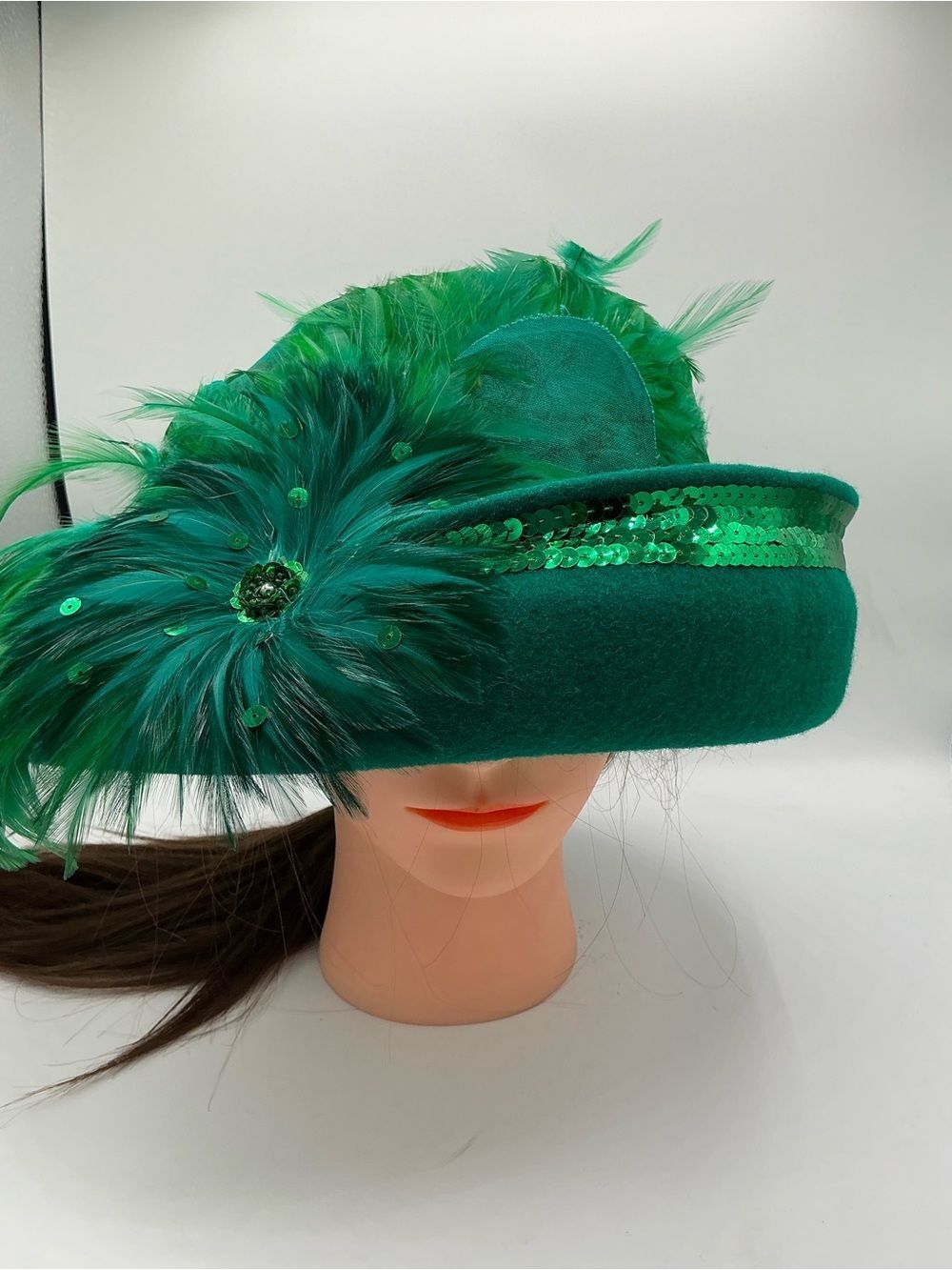 Vintage Green Wool Deborah New York Elaborate dressy hat, church, derby